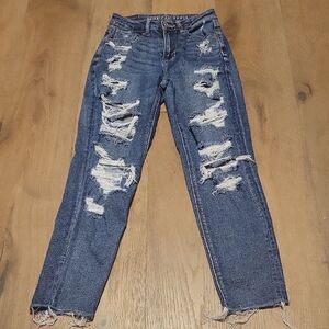 American Eagle Distressed Mom Denim Jeans Size 0 High Rise